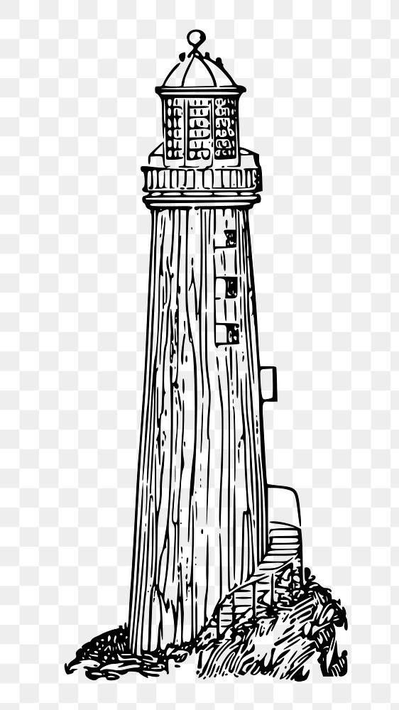 Lighthouse tower png sticker, vintage architecture illustration on transparent background. Free public domain CC0 image.