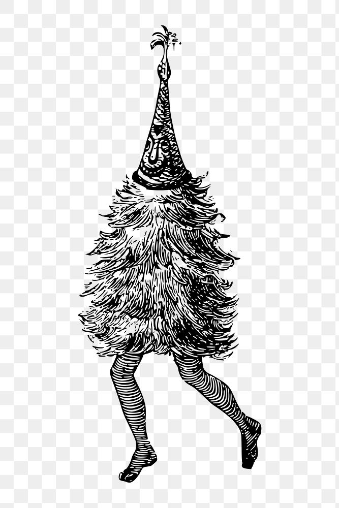 Walking Christmas png tree sticker, vintage cartoon illustration on transparent background. 