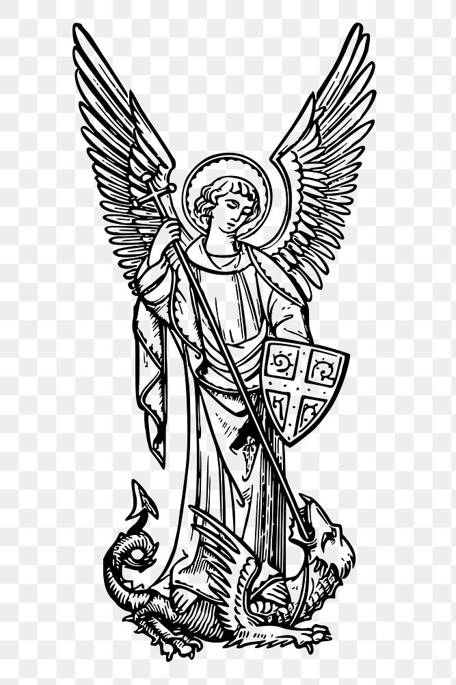 Saint Michael png angel sticker, religious vintage illustration on transparent background. Free public domain CC0 image.