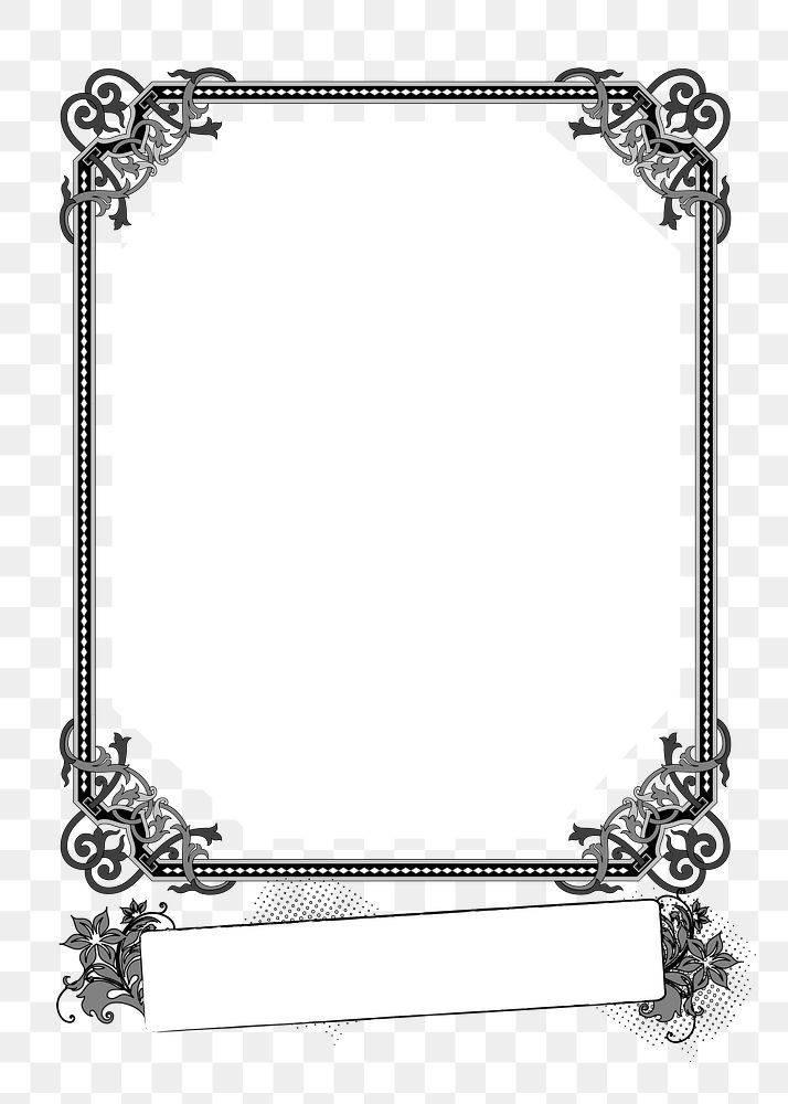 Floral flourish png frame, vintage illustration on transparent background. Free public domain CC0 image.