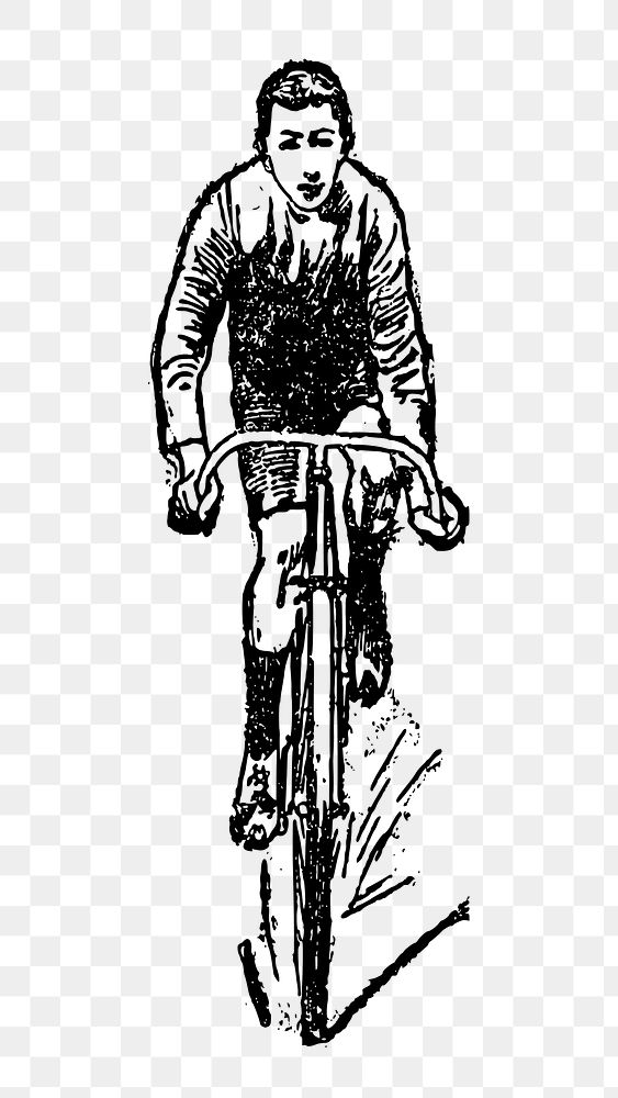 Boy riding bicycle png sticker, vintage illustration on transparent background. Free public domain CC0 image.