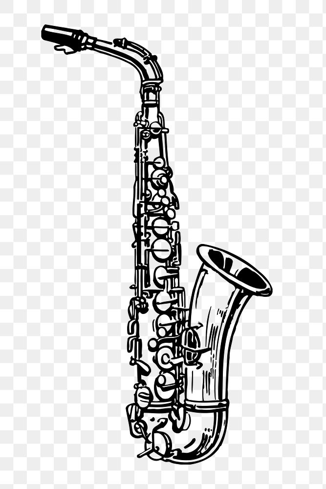 Saxophone png sticker, musical instrument vintage illustration on transparent background. Free public domain CC0 image.