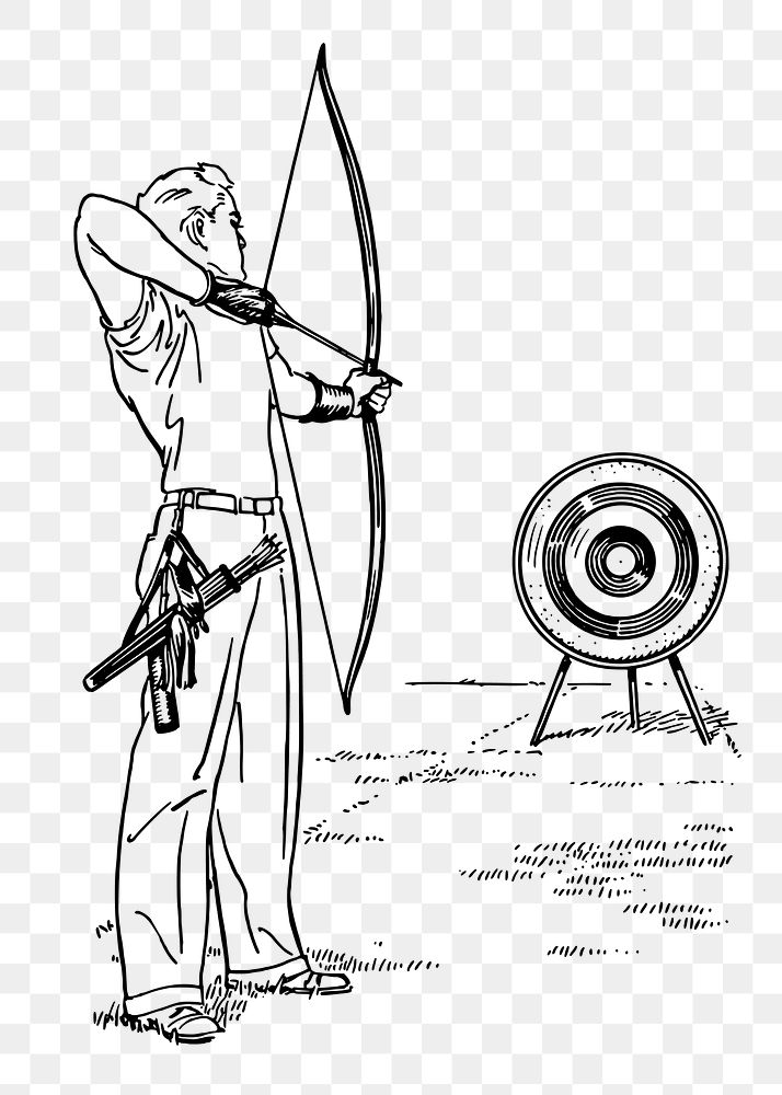 Male archer aiming png sticker, sport vintage illustration on transparent background. Free public domain CC0 image.