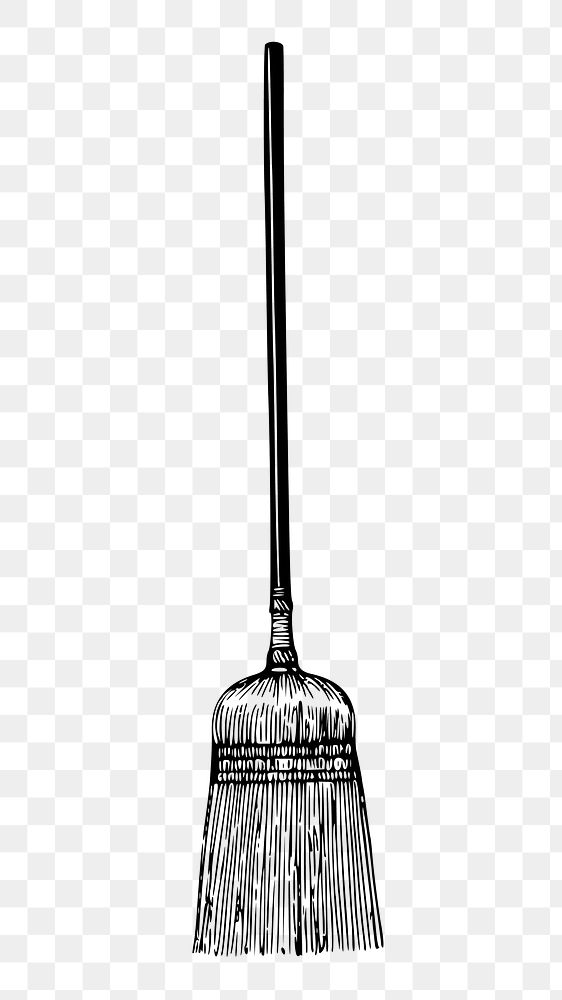 Broom png sticker, cleaning tool vintage illustration on transparent background. Free public domain CC0 image.