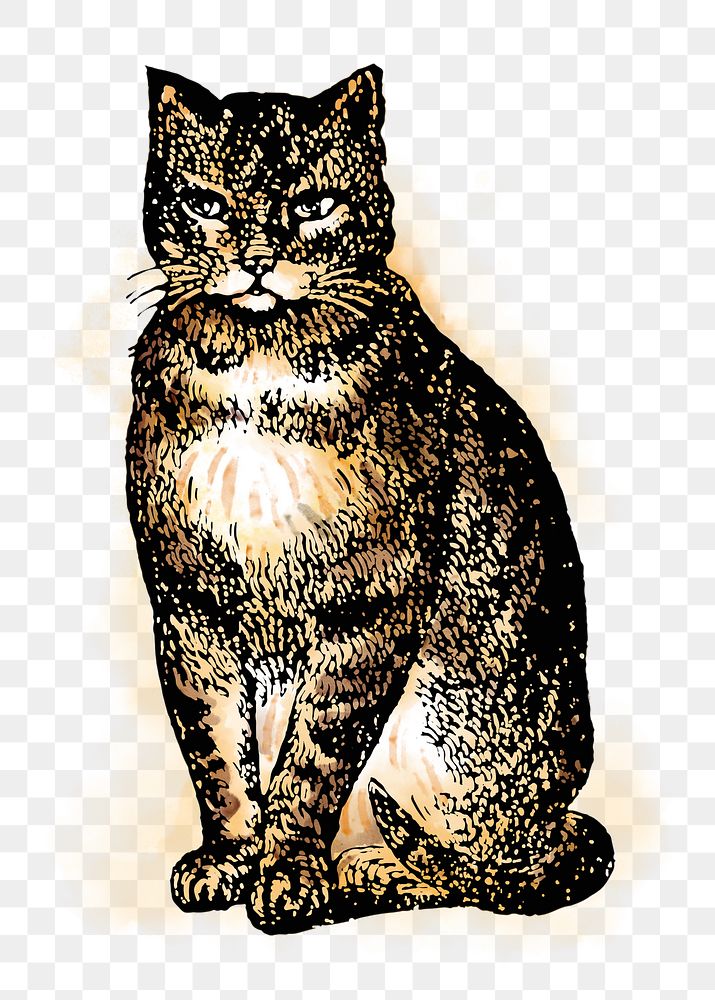Sitting cat png sticker, animal watercolor illustration, transparent background