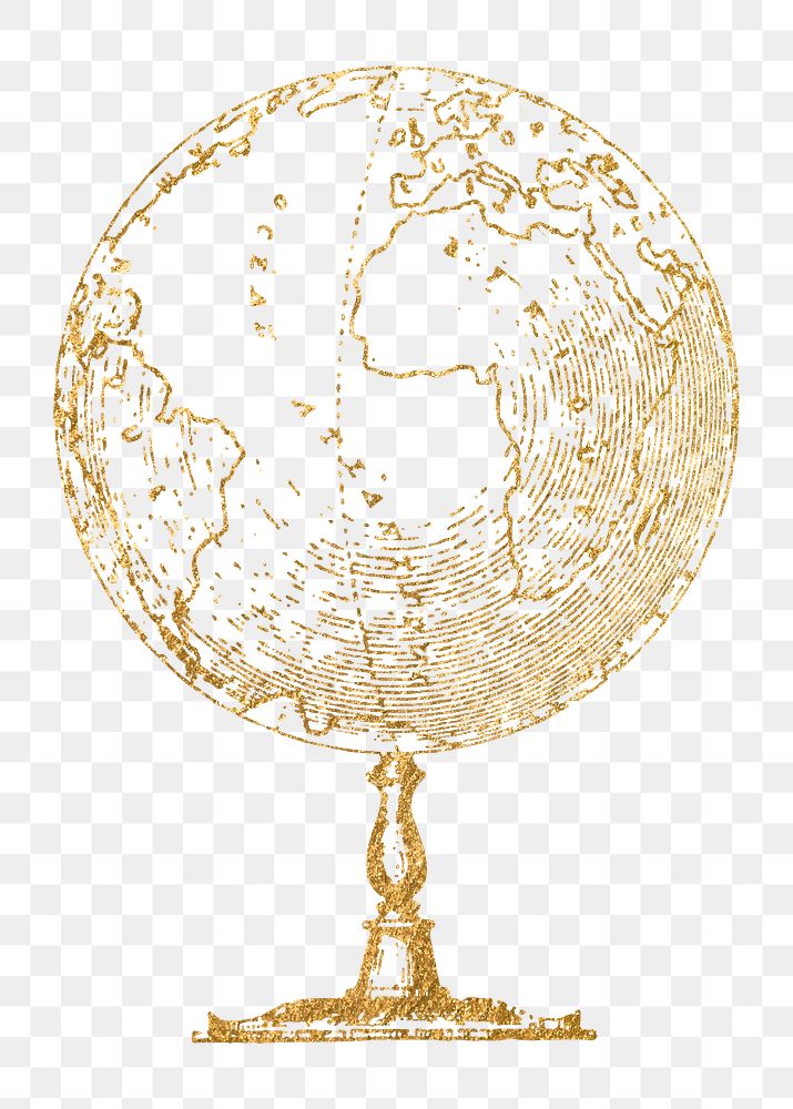 Gold globe png sticker, education aesthetic illustration, transparent background