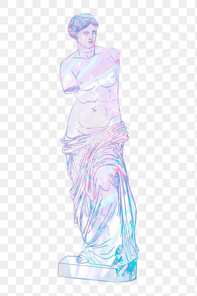 Greek statue png sticker, aesthetic holographic illustration, transparent background