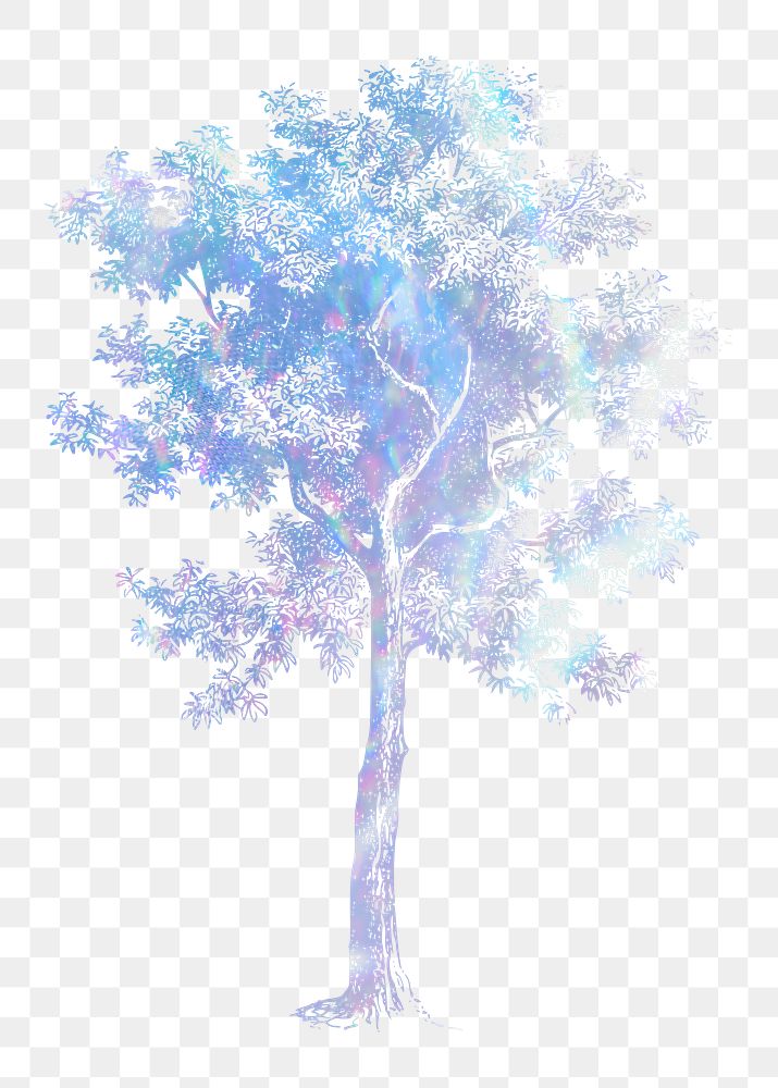 Tree png sticker, aesthetic holographic illustration, transparent background