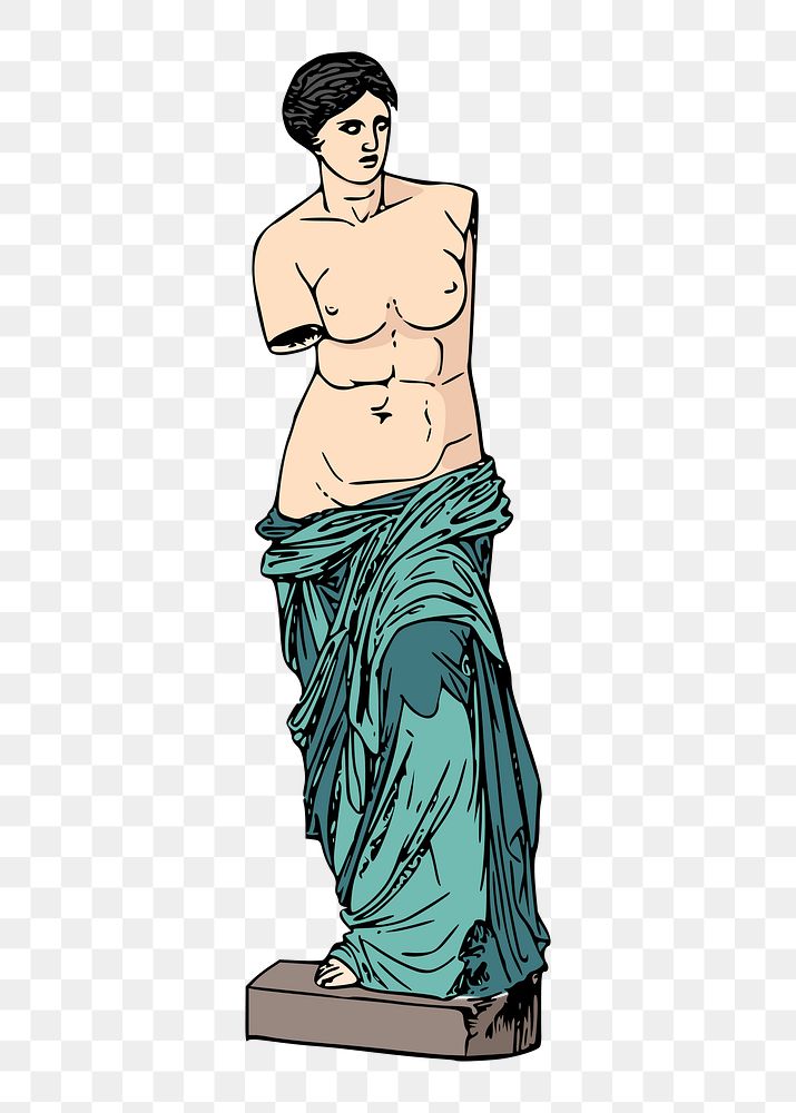 Png nude Greek goddess statue sticker, vintage illustration, transparent background