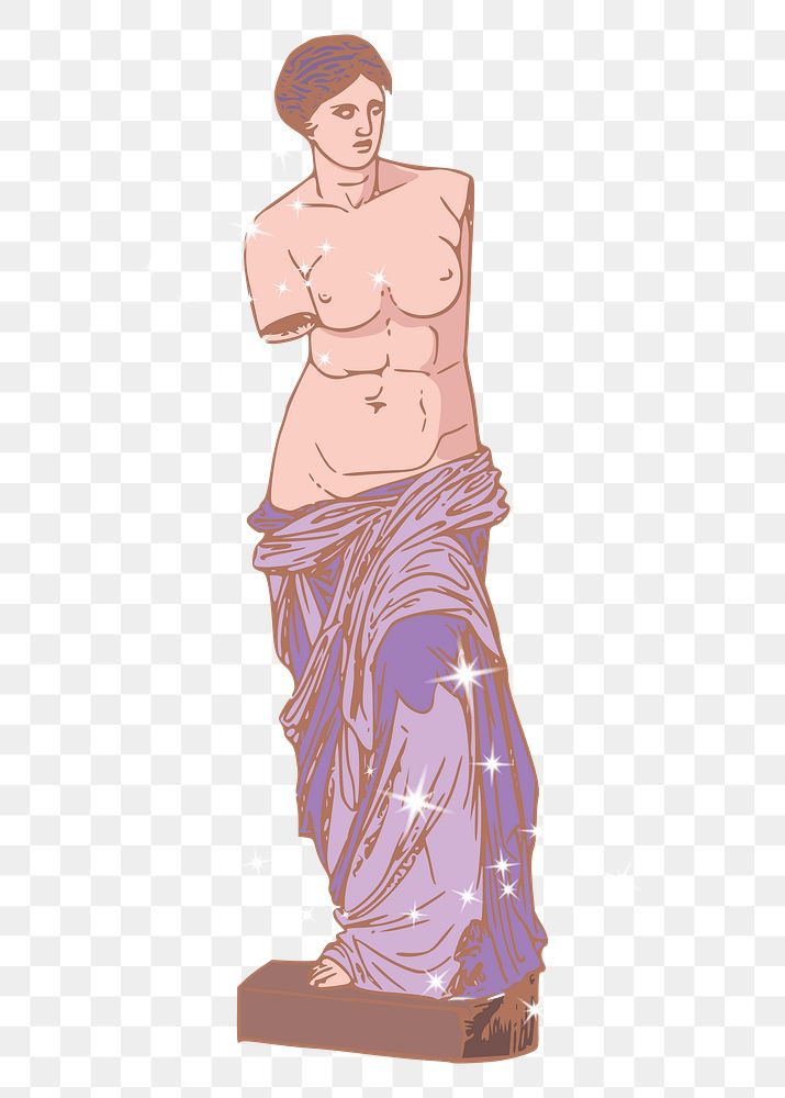 Png Greek goddess statue sticker, sparkly aesthetic illustration, transparent background
