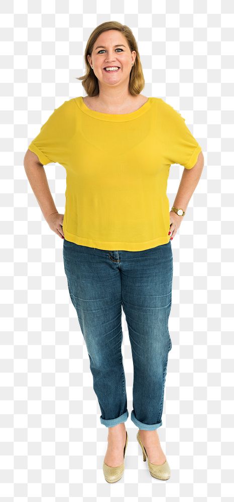 Happy woman in a yellow shirt transparent png