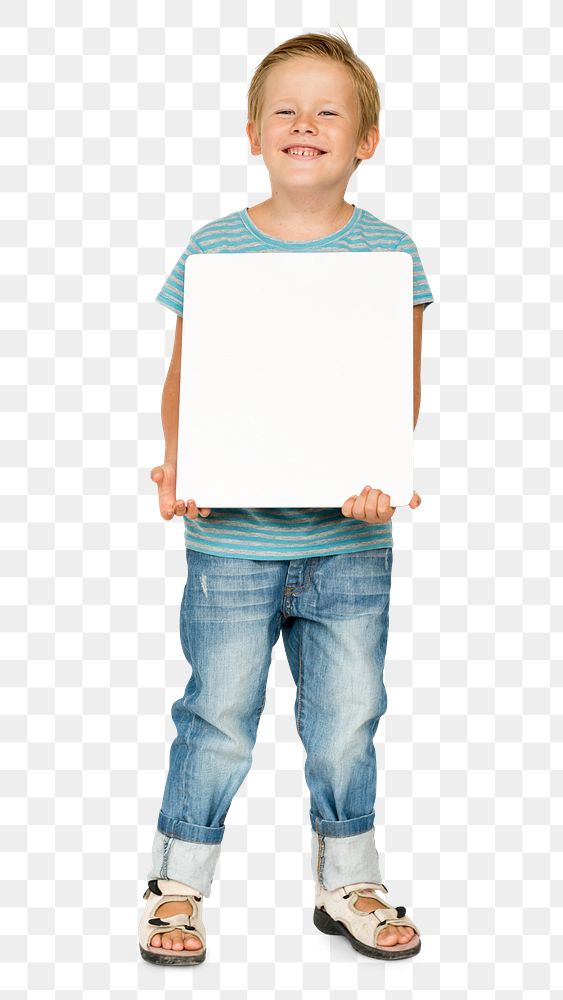 Cute little boy with an empty board transparent png