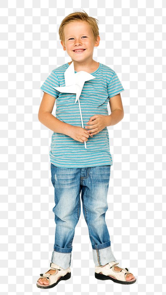 Png boy holding windmill clipart, transparent background
