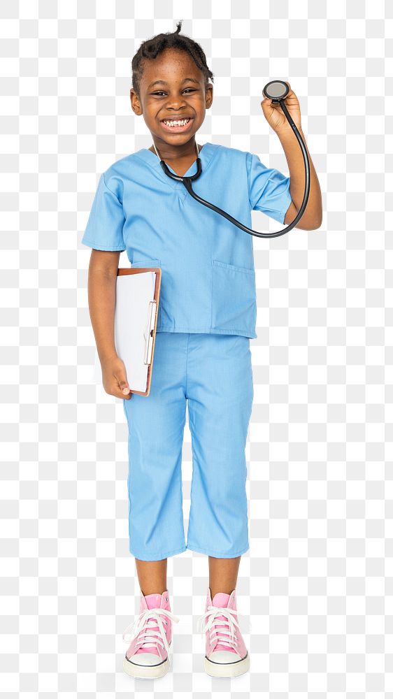 Young girl in a doctors' costume transparent png full body