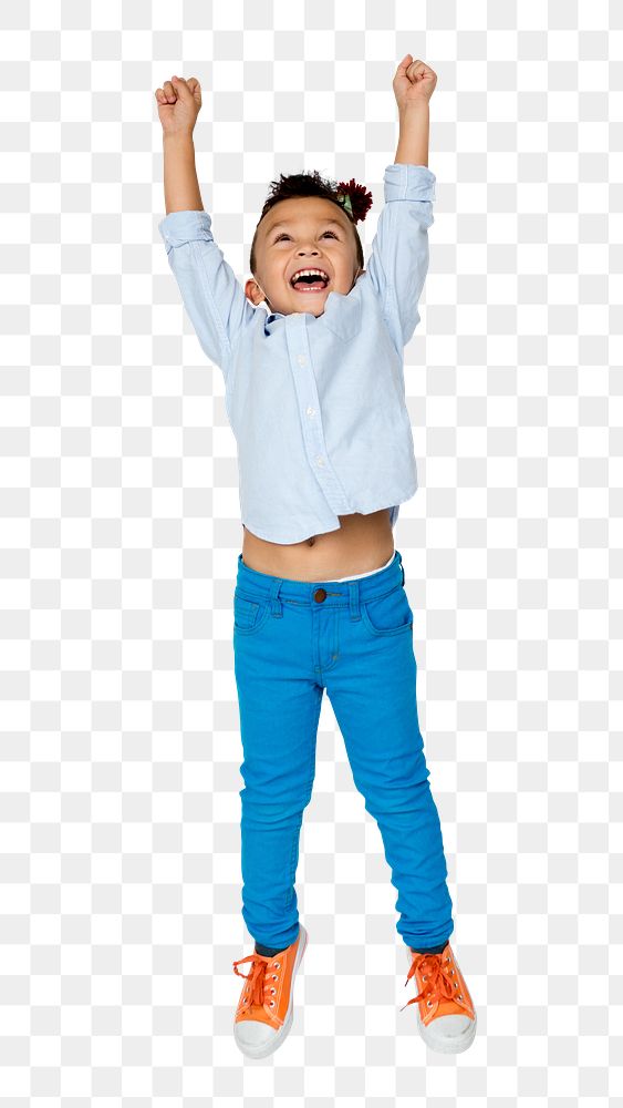Kid jumping png sticker, happy little boy, transparent background