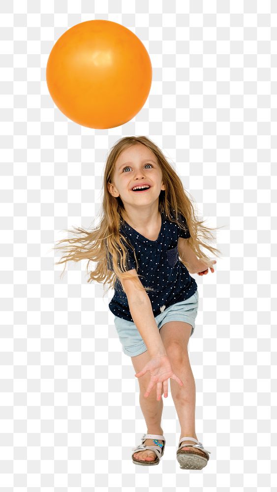 Young girl png sticker, playing ball, transparent background