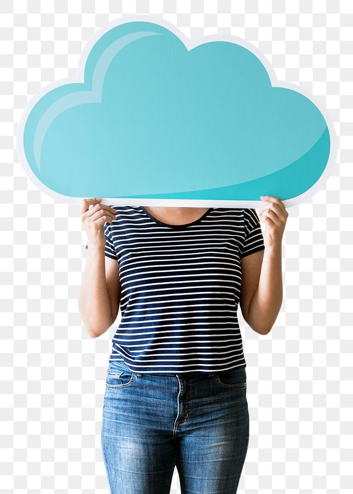Woman holding a computing cloud transparent png