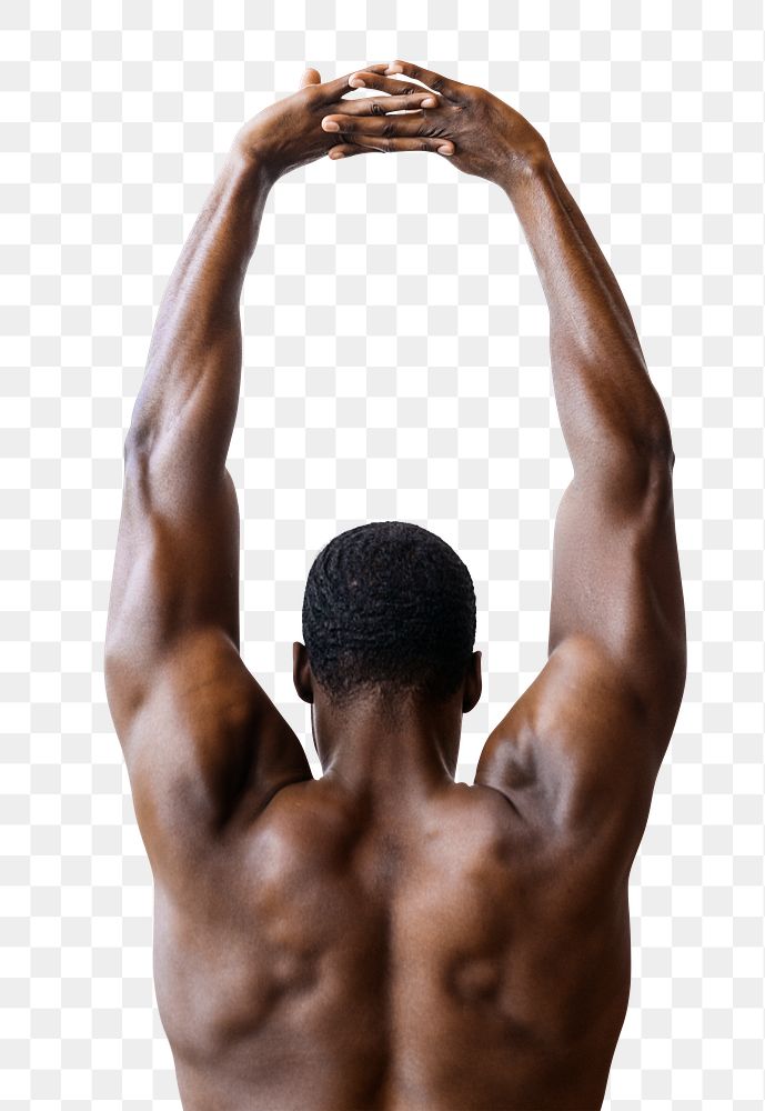 Rear view of a man raising his hands up in the air social template transparent png