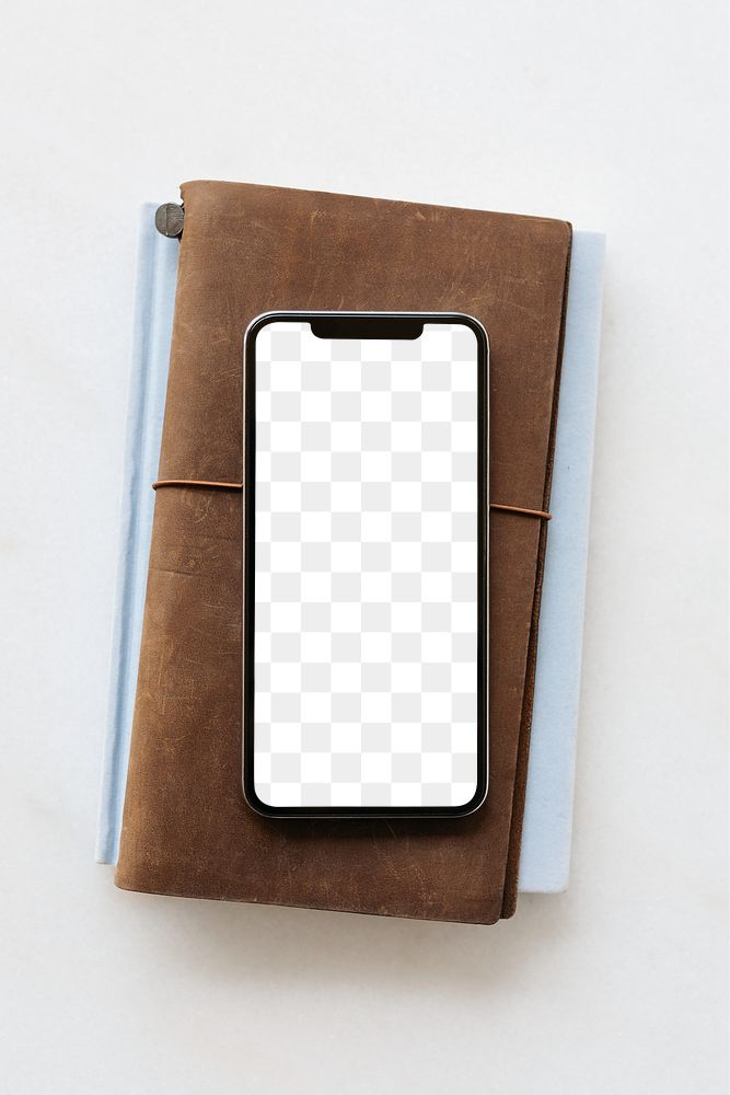 Phone on a leather diary mockup