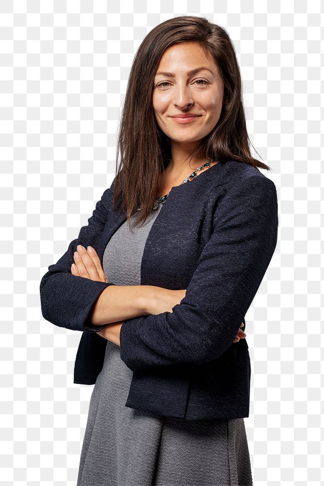Happy businesswoman with arms crossed transparent png