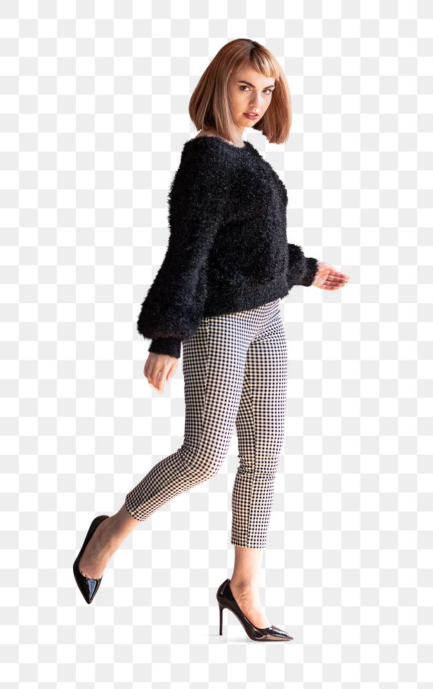 Woman in a fluffy sweater posing transparent png