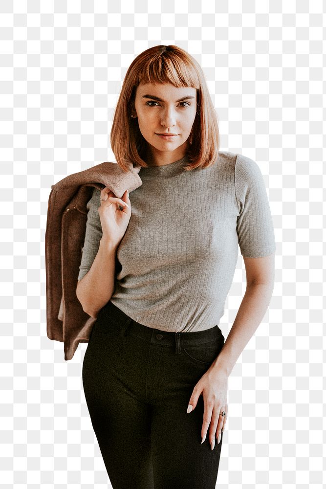Short brown hair woman in a studio shoot transparent png