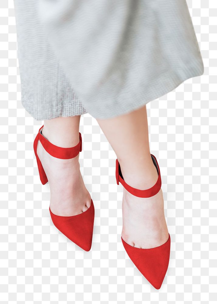 Fashionable woman in red heels transparent png