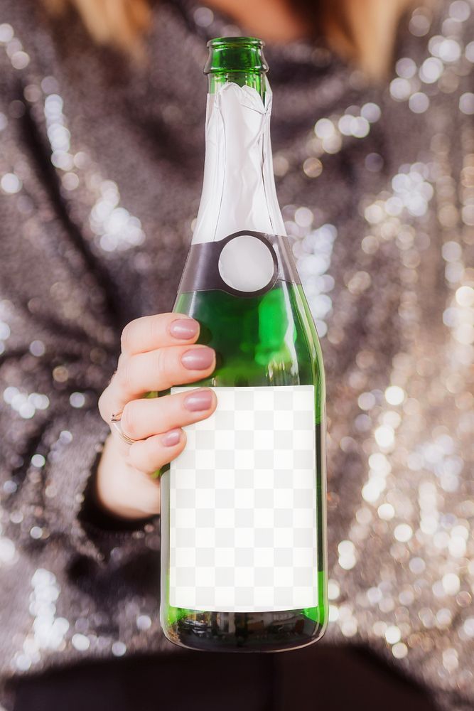 Woman holding a champagne bottle mockup