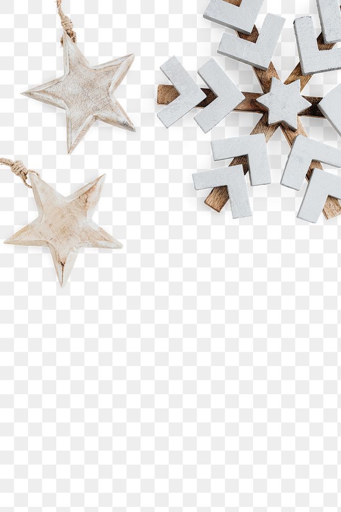 Wooden snowflake and stars background transparent png