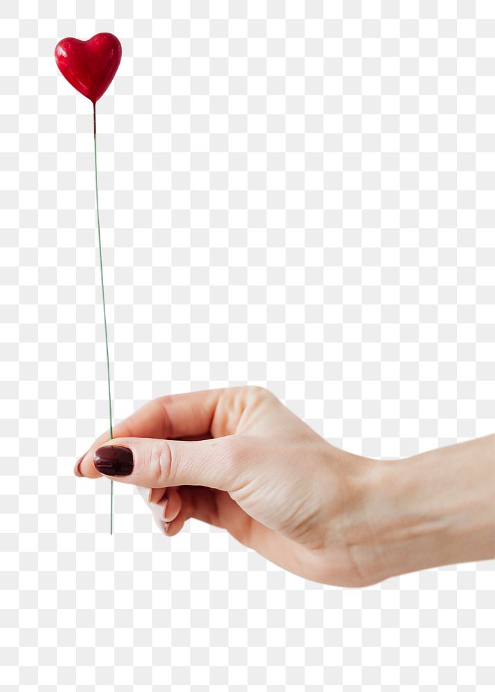 Woman holding a red heart on a stick transparent png