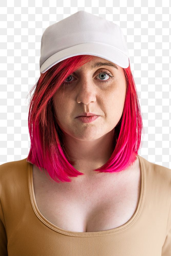 Woman wearing a white cap png mockup