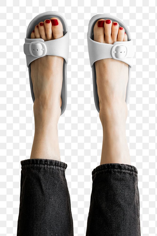 Model in white sandal png mockup closeup