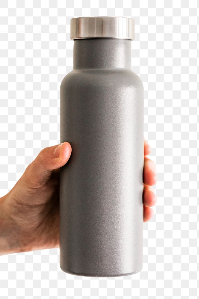 Gray water bottle mockup png