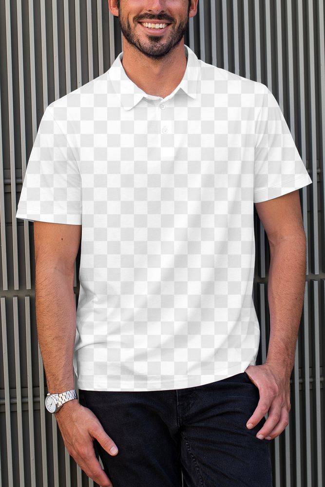 Png menswear polo shirt mockup casual apparel outdoor shoot