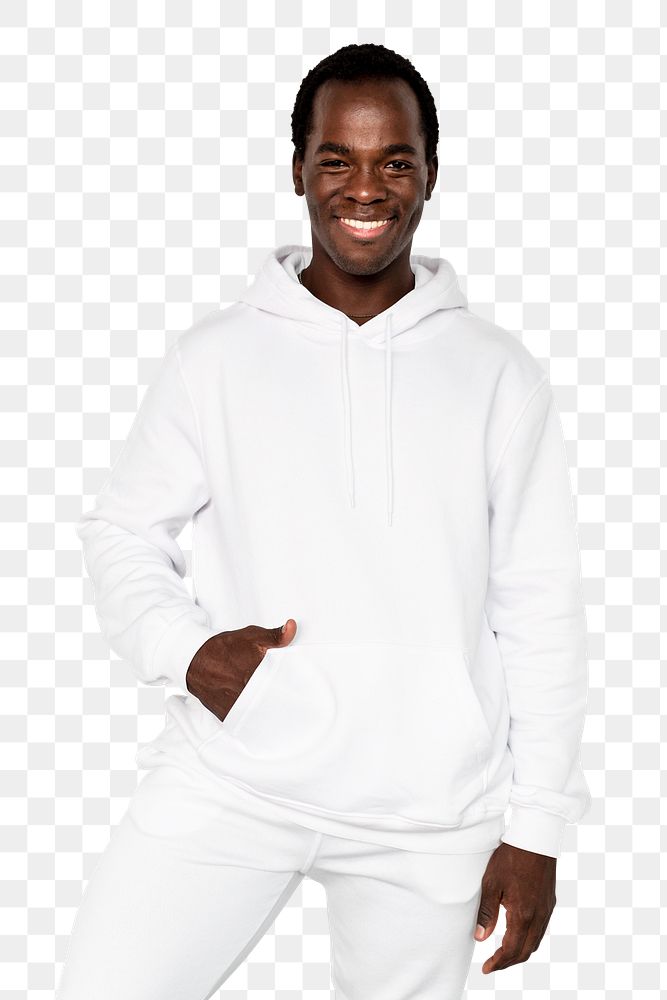 Man png mockup in trendy hoodie on transparent background