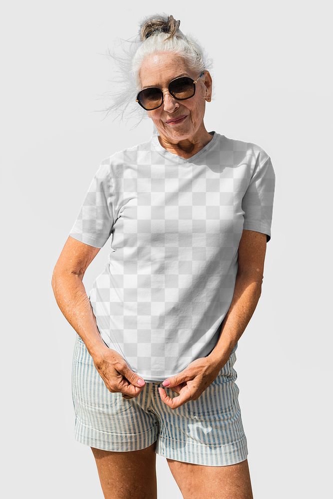 Png t-shirt apparel mockup senior woman fashion shoot