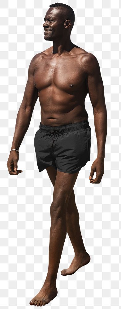 Png African American man mockup wearing shorts summer fashion