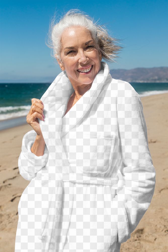 Png senior woman in bathrobe apparel mockup shoot