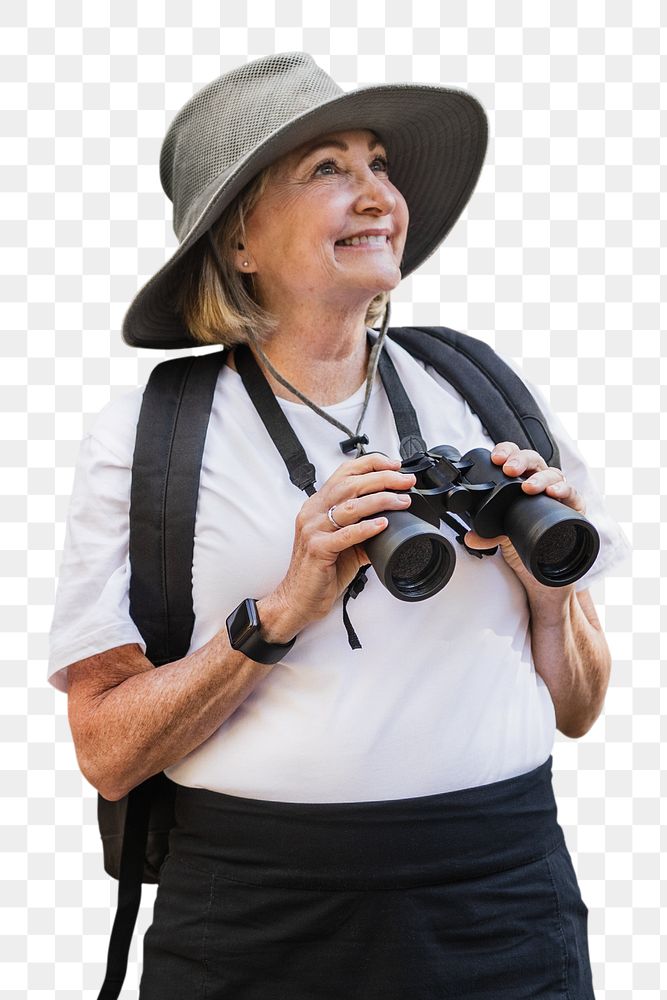 Png retired woman mockup ready for an adventure
