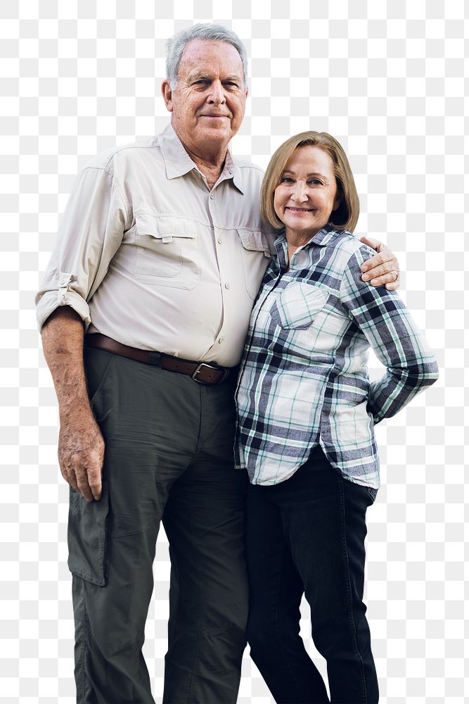 Png senior couple mockup, grandpa draped an arm around his wife&rsquo;s shoulders.