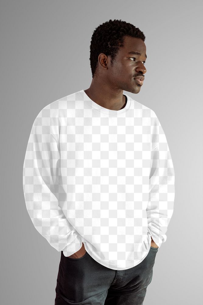 Men's sweater png mockup minimal apparel on black model