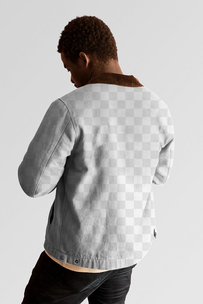 Men's short jacket png mockup on anfrican american male model