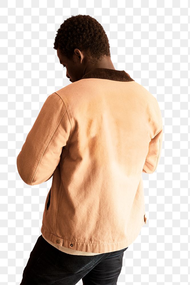 Men's short jacket png mockup on anfrican american male model