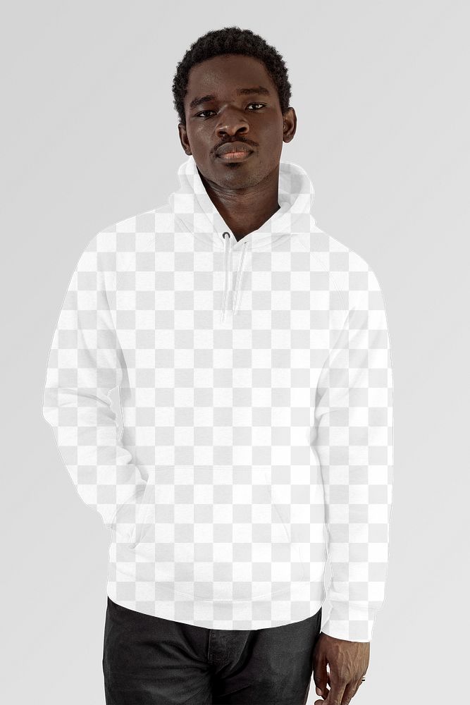 Men's hoodie apparel mockup png on black model