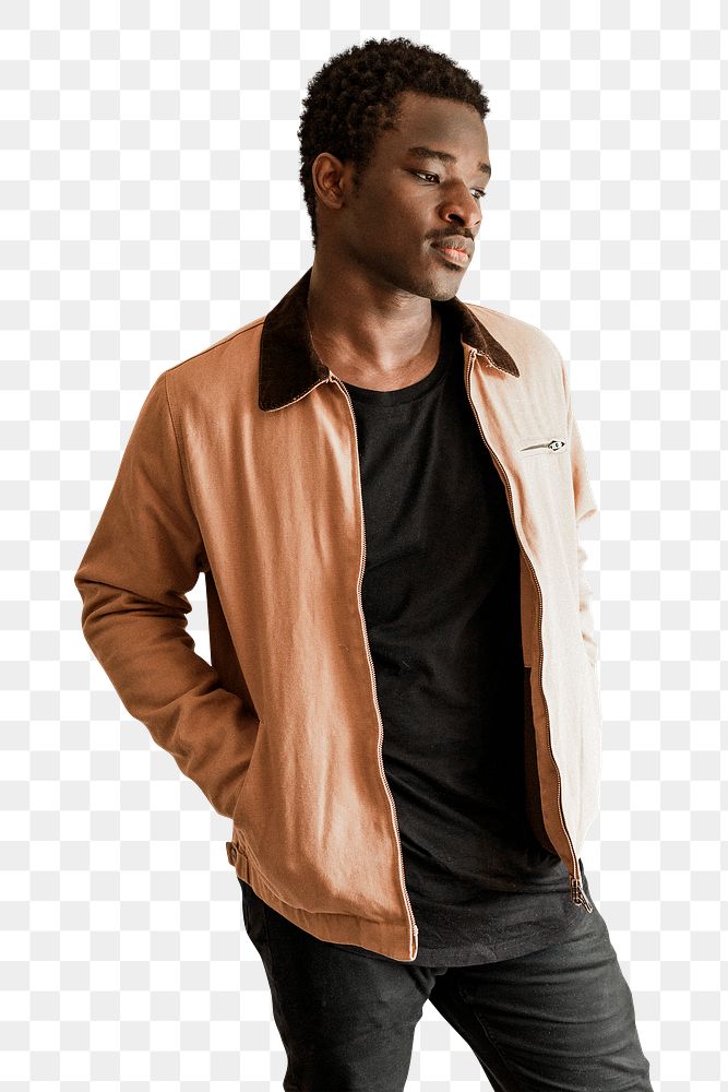 Men's short jacket png mockup on anfrican american male model