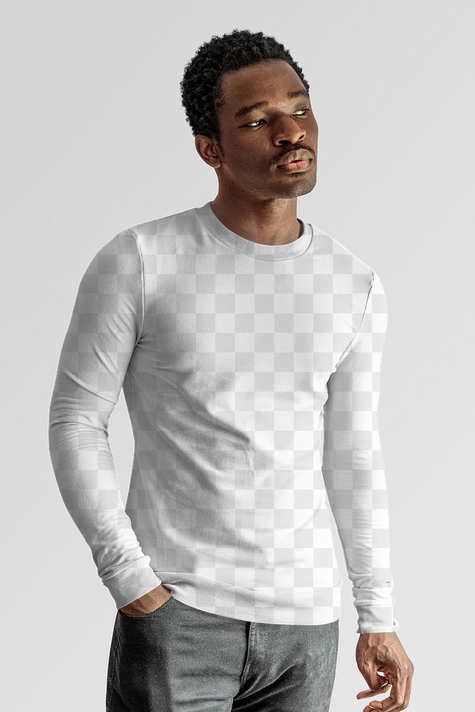 Men's long sleeves sweater mockup png on African American model