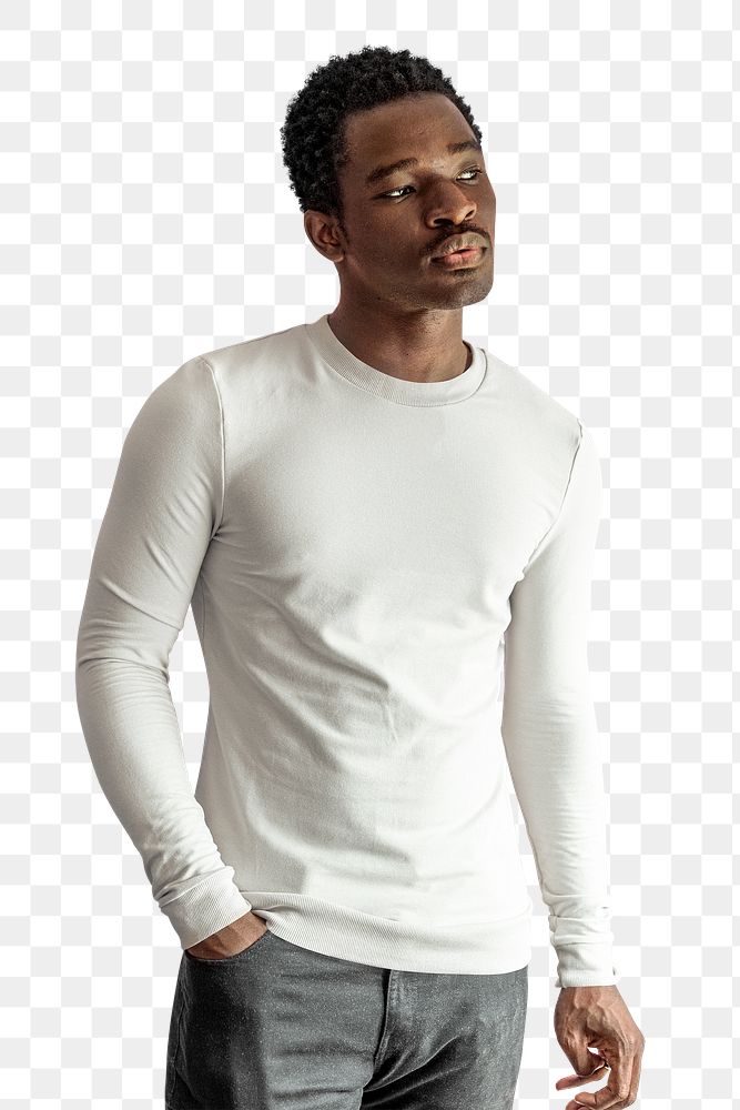 Men's long sleeves sweater mockup png on African American model