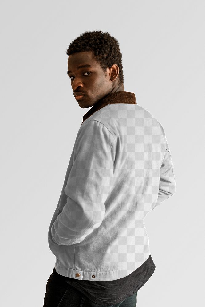 Men's short jacket png mockup on anfrican american male model