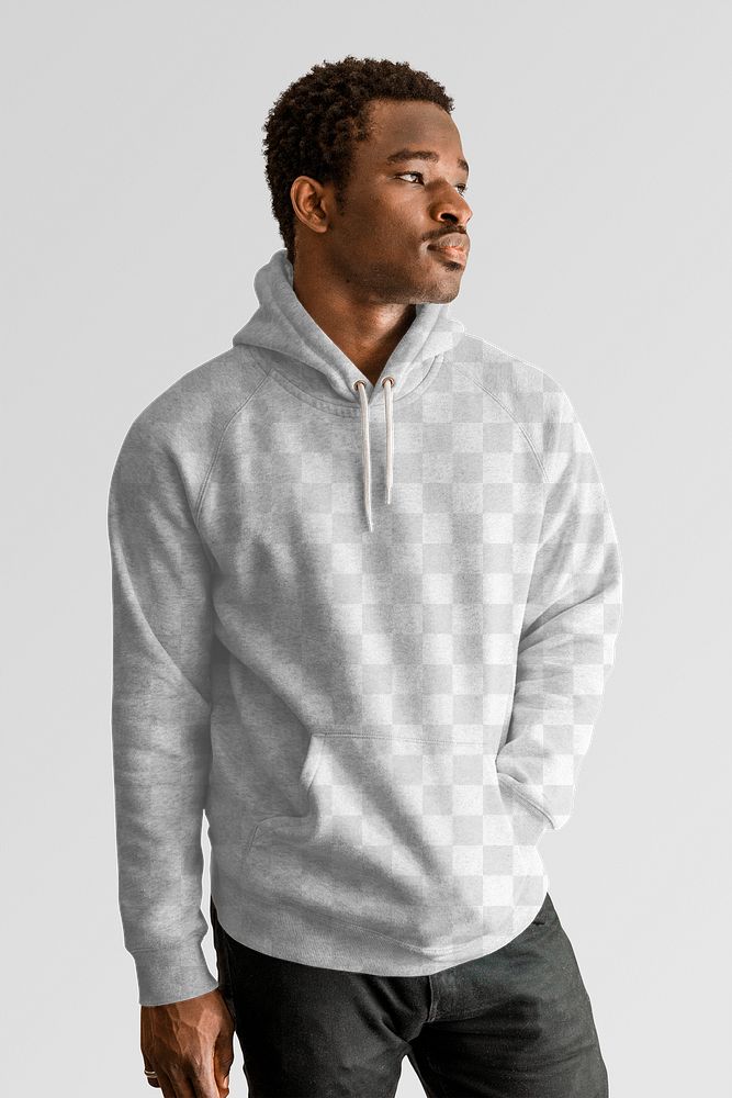 Men's blank hoodie mockup png on black model