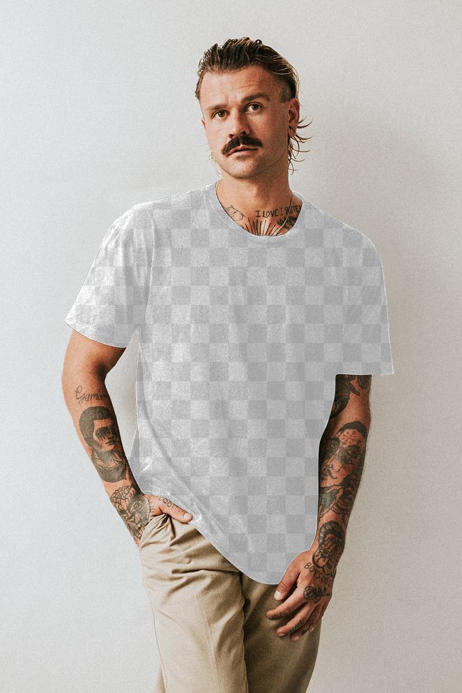 Men&rsquo;s tee png apparel mockup on alternative model